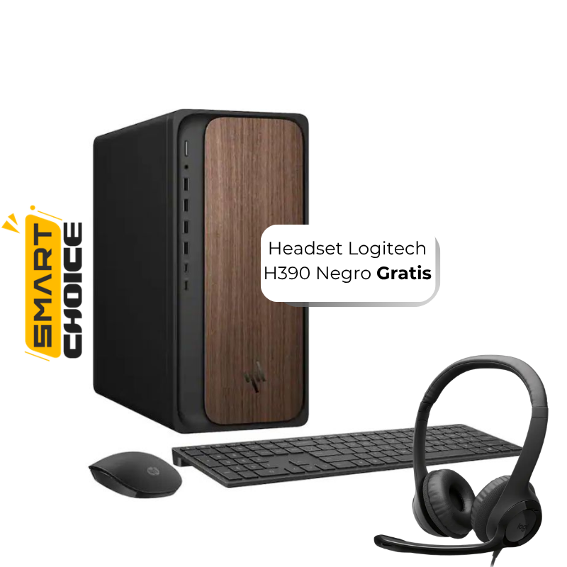 Computadora HP OmniDesk Intel Core Ultra 7 265 16GB RAM 1TB SSD Intel Graphics W11 Home Madera Oscura Teclado Inglés