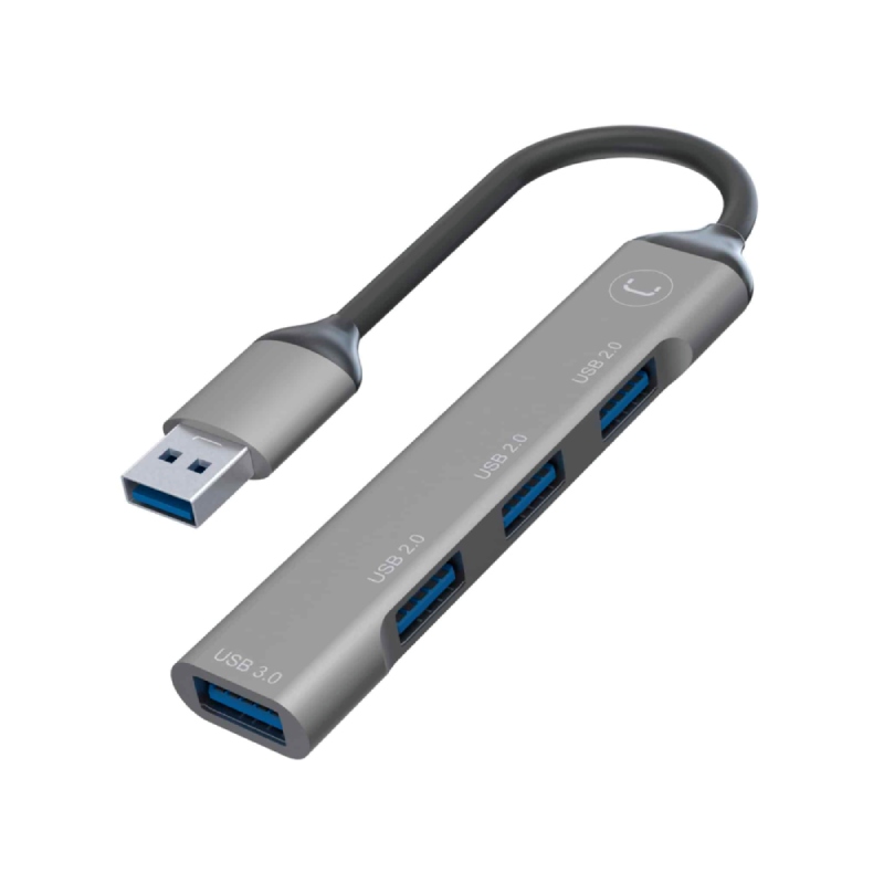 Hub Unno Tekno 4 Puertos HB1008GY USB-A 3.0 + 2.0
