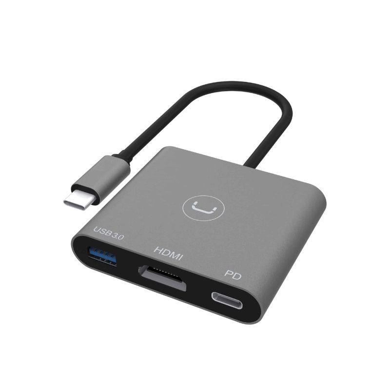 Hub Unno Tekno 3 Puertos USB-C + HDMI + PD Port Gris
