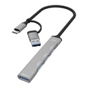 Hub Unno Tekno 4 Puertos HB1014GY USB-A 2 en 1 Gris