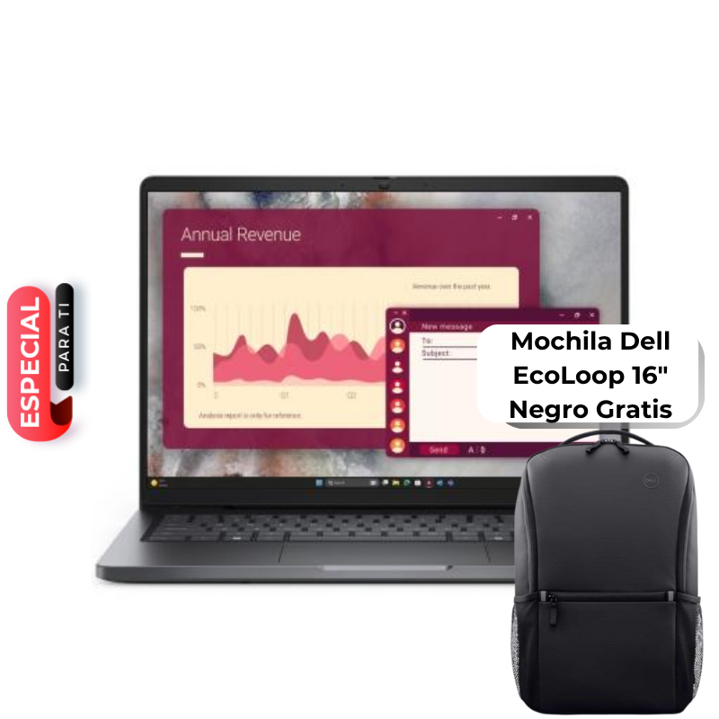 Laptop Dell Pro PC14250 14" Intel Core Ultra 5 225U 16GB RAM 512GB SSD Intel Graphics W11 Pro Negro Teclado Español