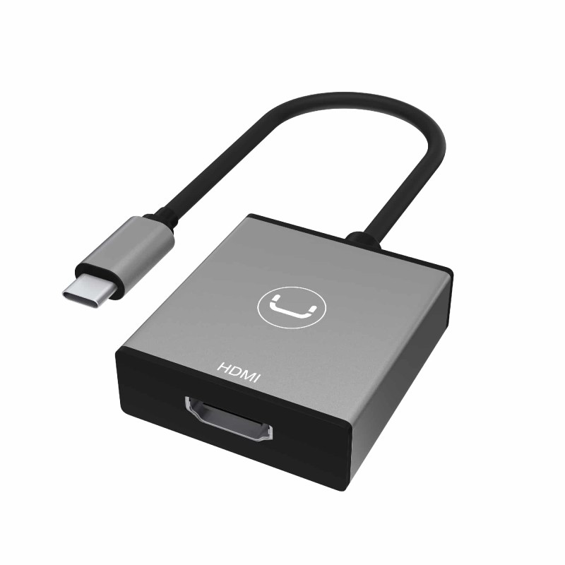 Adaptador Unno Tekno AD3001GY USB-C a HDMI 4K 60 Hz HDR con carcasa de aluminio